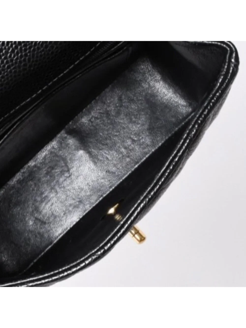 Chanel Mini Quilted Chain Shoulder Bag Caviar Leather Gold Black